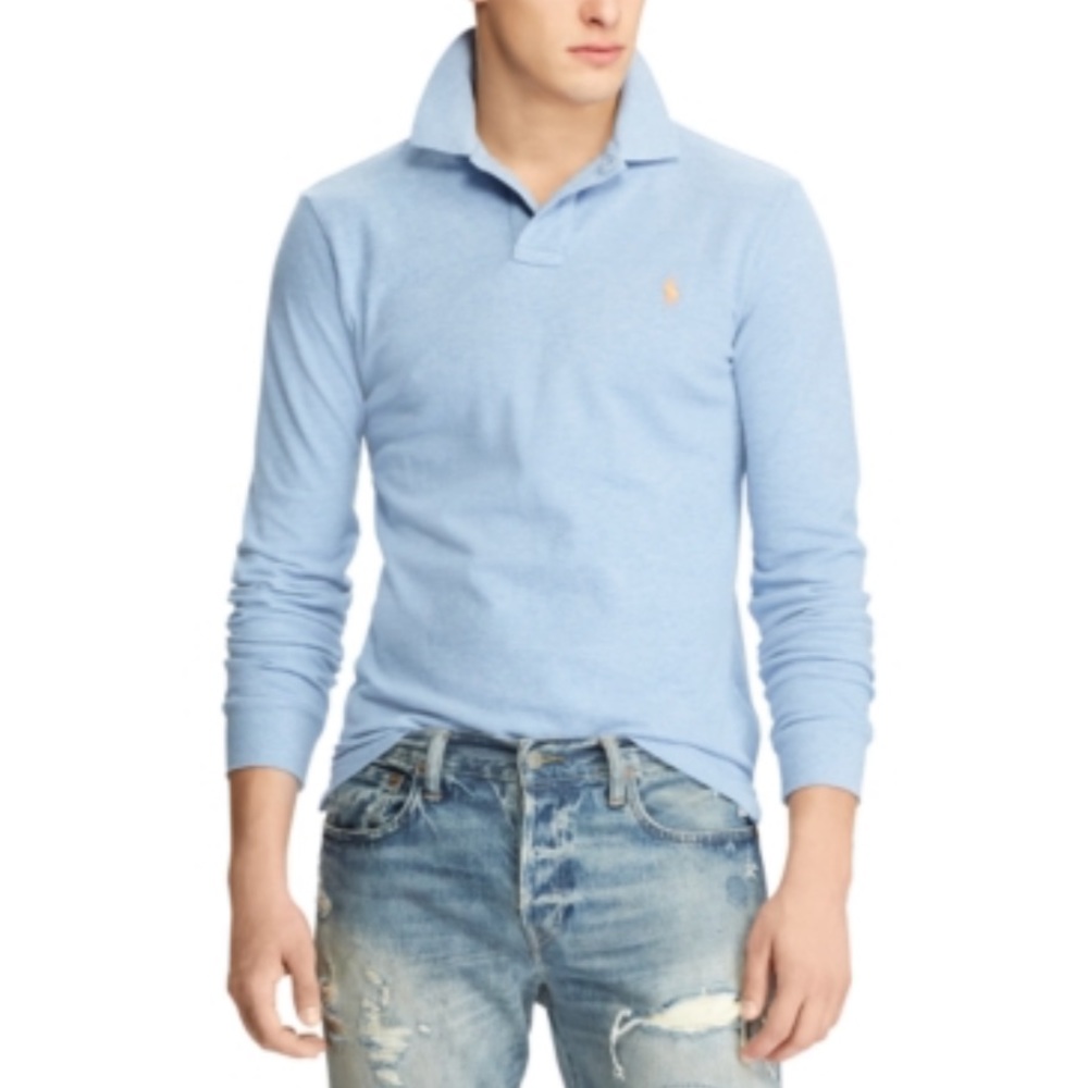 Polo Ralph Lauren Classic Fit Long Sleeve Knit Polo Heather Light Blue XXL NWT